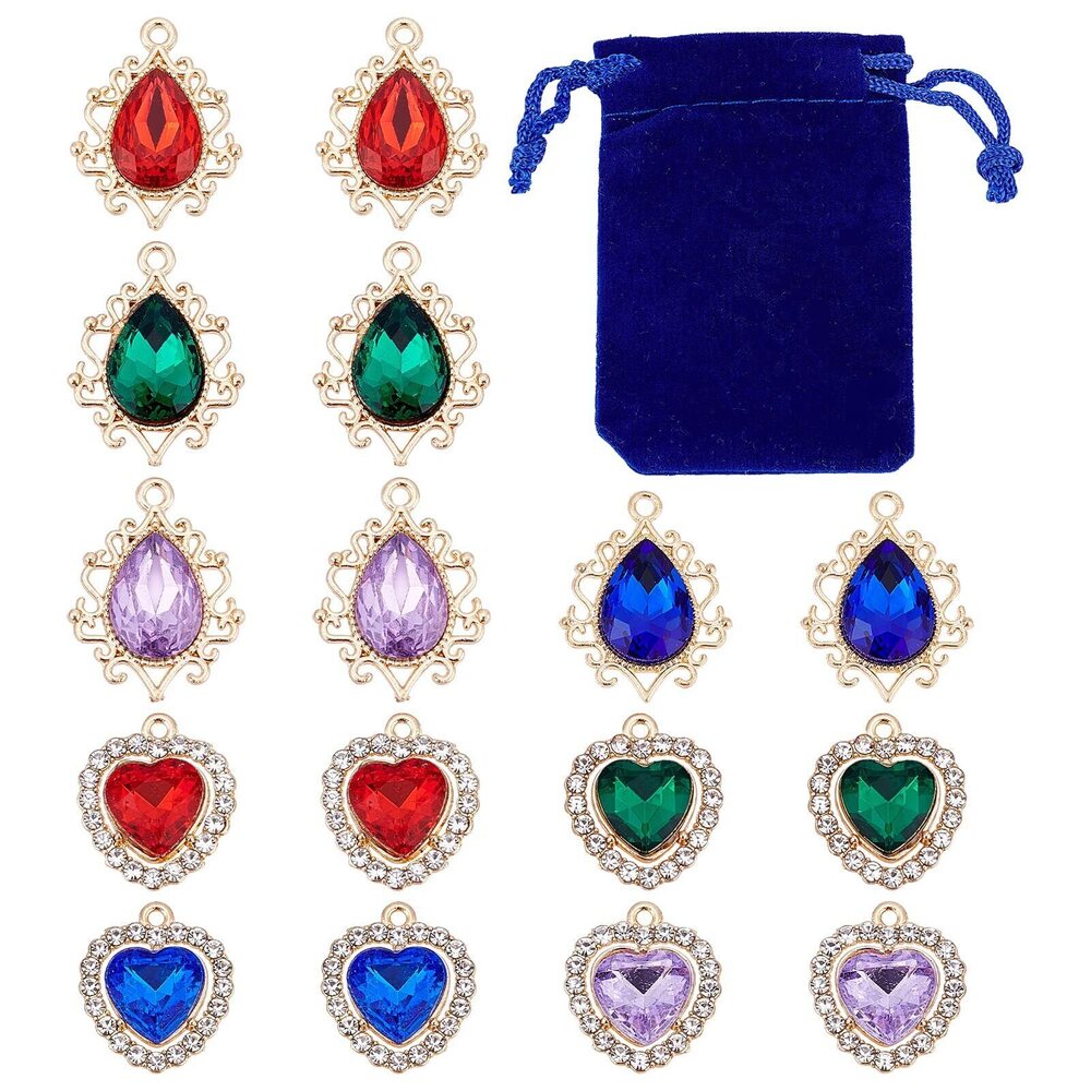 1728 40pcs 2 Styles Crystal Beads Pendants Charms Alloy Rhinestone Heart
